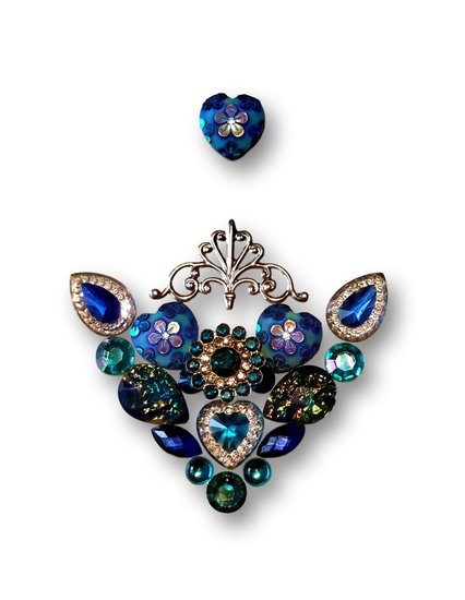Gemcluster Azur donker Blauw Hart Heart Bloemen Flower DIY Sieraden Kindergrime .com -E