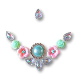 Gemcluster Bling Jewel Resin Flatback Diamond Silver Flower Teal Sieraden Kindergrime .com