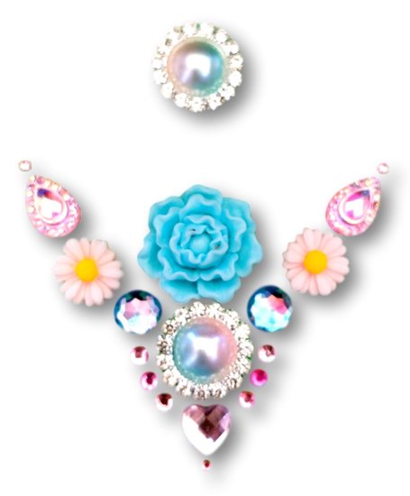 Gemcluster Bling Jewel Diamond Pearl Parel Licht Blauw Roze DIY Sieraden Kindergrime .com Smink
