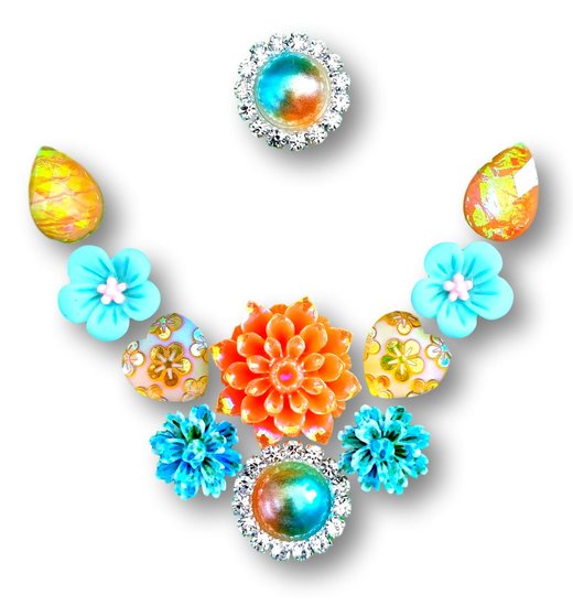 Gemcluster Bling Jewel Resin Flatback Diamond Turquoise Orange Gold Lotus flower Bloem DIY Sieraden Kindergrime .com 90