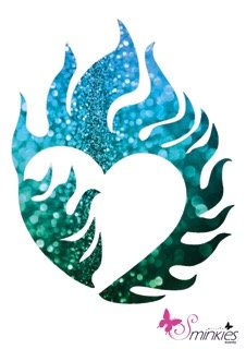 Heart fire glittertattoo sjabloon Y-Body
